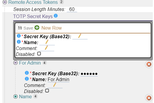 Remote Access Tokens Menu